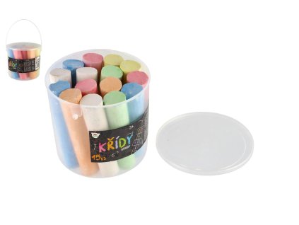 Křídy barevné chodníkové 15ks v kyblíku 12x11cm