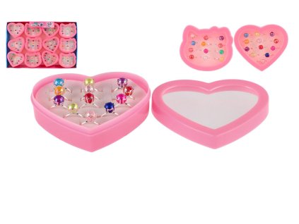 Prstýnek/Prstýnky s perlou kov/plast 12ks nastavitelná velikost v plast. krabičce 9x8cm 12ks v boxu