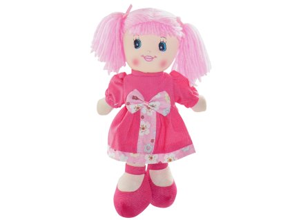 Panenka látková 30 cm tmavě růžové šatičky s mašlí