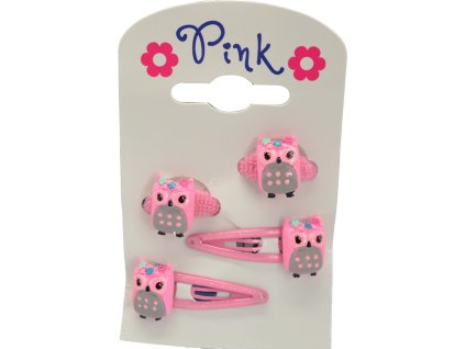 PINK - Velká sada sponky a gumičky do vlasů SOVA