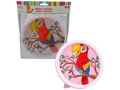 Diamantové malování s rámem - Kreslený papoušek ara 17 cm