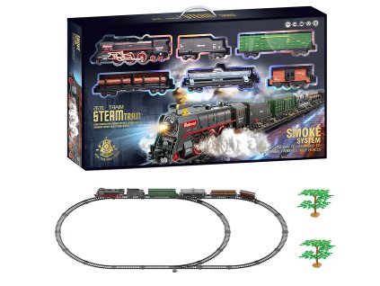 SET Elektrická vláčkodráha - Parní lokomotiva s kouřem, světlem a zvukem na baterie 89 ks