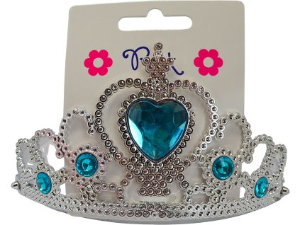 Plastová korunka na čelence ozdobená modrým akrylovým srdcem