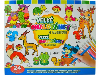 Velké omalovánky se samolepkami se zvířaty z lesa