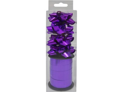 Sada dárkových mašlí, fialová, 4 ks a stuha 10 m