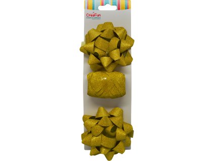 Třpytivá dárková balicí sada, zlatá (stuha 10 m + 2x mašle hvězda 9 cm)