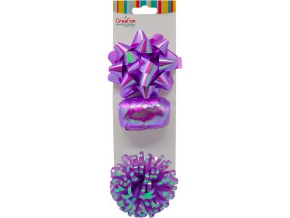 Dárková sada fialová duhově lesklá, 3 ks (stuha 10 m + 2 mašle)