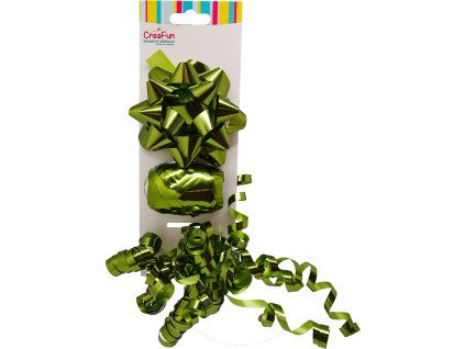 Dárková sada metalická zelená, 3 ks (mašle 9 cm, stuha 10 m, mašlička 6 mm)