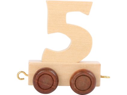 Vagónek dřevěné vláčkodráhy - přírodní číslice - číslo 5