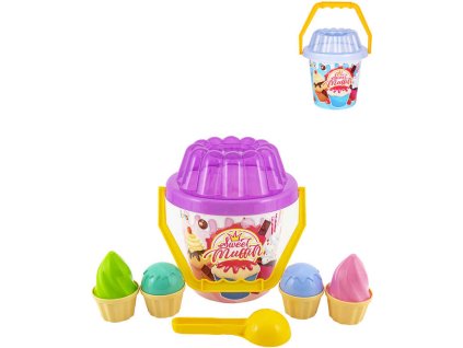 Baby sada na písek kyblík s naběračkou a cupcake dortíky 11ks 2 barvy