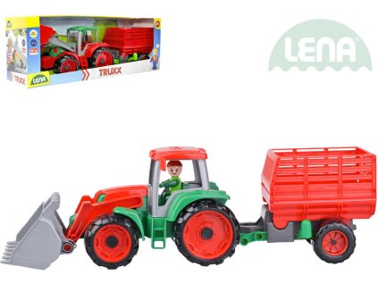 LENA Truxx Traktor nakladač set s přívěsem na seno a panáčkem v krabici