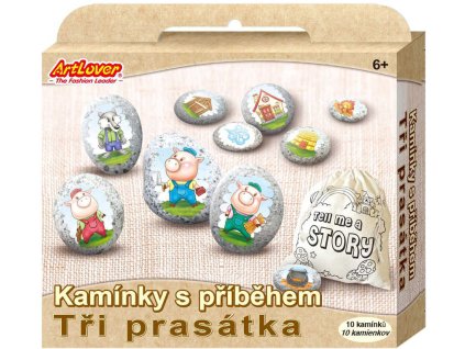 Kamínky s příběhem pohádky Tři prasátka kreativní set s 10 kamínky