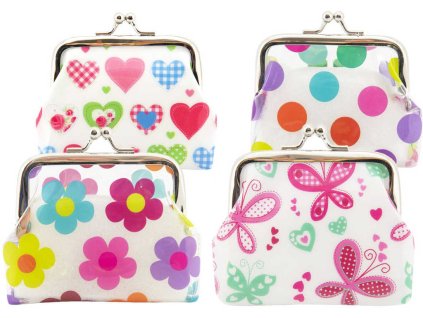 Peněženka dívčí na klip 9x8cm bílá s potiskem 4 druhy