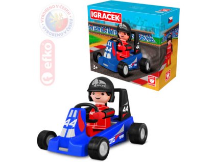 EFKO IGRÁČEK Závodník s motokárou 7,5cm modrá v krabičce STAVEBNICE