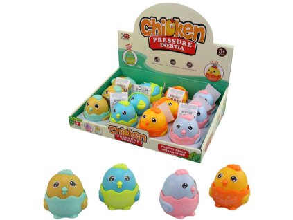 Kuřátko jezdící po stlačení na setrvačník otočná hlavička 4 barvy plast