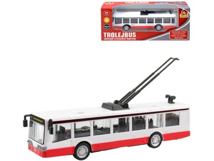 Trolejbus kovový 16cm zpětný chod český design otevírací dveře