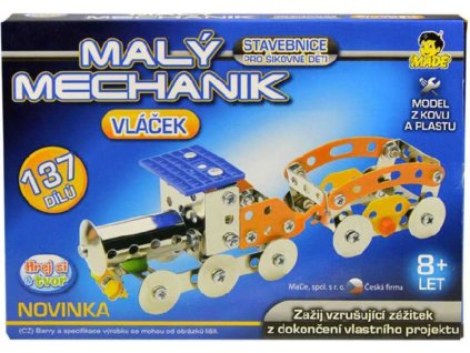 MALÝ MECHANIK Vláček 137 dílků kovová STAVEBNICE typu Merkur