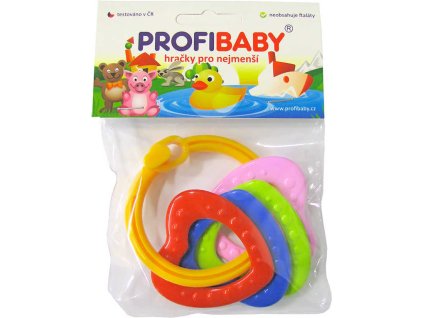 PROFIBABY Baby Kroužek se 4 přívěsky kousátko barevné pro miminko