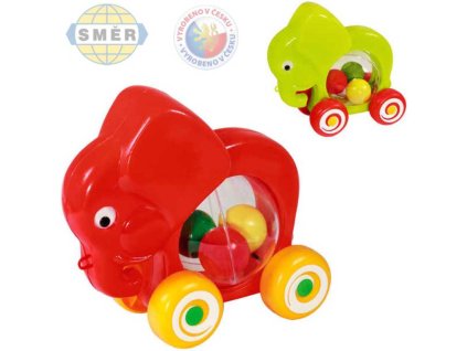SMĚR Slon baby jezdící s míčky tahací 2 barvy PLAST