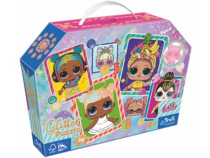 TREFL PUZZLE L.O.L. Surprise! Třpytivé barevné panenky 41x28cm 70 dílků v kufříku