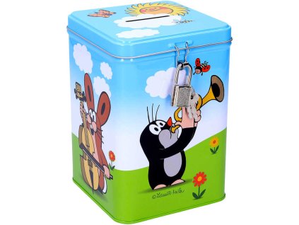 KRTEK (Krteček) Pokladnička 15cm set kasička se zámkem a klíčky kov