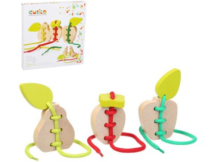 CUBIKA DŘEVO Provlékačka šněrovací set ovoce *DŘEVĚNÉ HRAČKY*