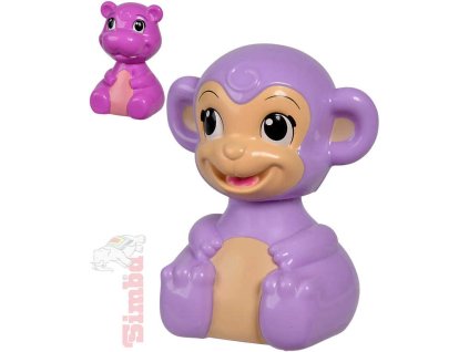 SIMBA Baby veselé zvířátko opička/hrošík zmáčkni a jeď 2 druhy pro miminko