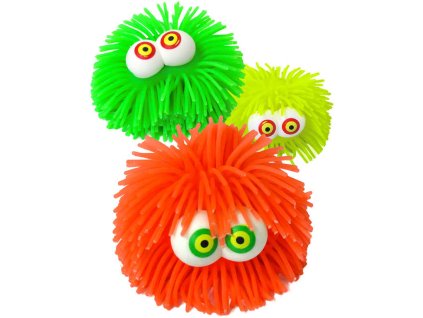 Míček měkký střapatý 8cm velké oči různé barvy guma Světlo