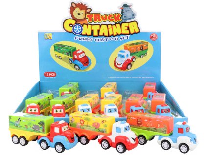 Baby veselé autíčko plastové kamion s očima 14cm na setrvačník různé druhy