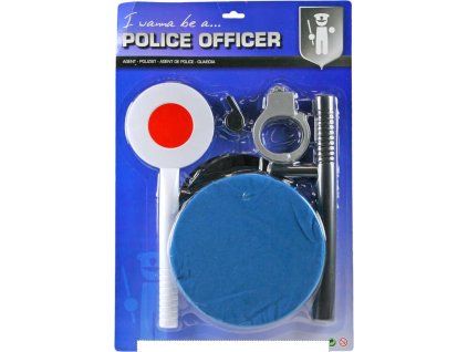 Policejní sada plácačka s čepicí a doplňky malý policajt na kartě