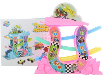 Dráha sjezdová poschoďová set se 4 překlápěcími autíčky plast