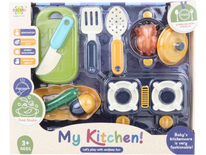 Nádobí dětské plastové set s vařičem a maketami potravin v krabici