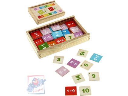 WOODY DŘEVO Krabička se sčítáním a odčítáním Hra 81 kusů