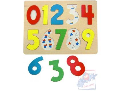 WOODY DŘEVO Puzzle vkládací číslice s beruškami na desce