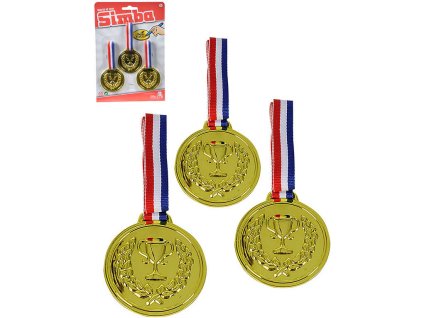 SIMBA Dětská zlatá medaile 6cm trikolora set 3ks na kartě plast