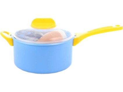 Kuchyňská dětská sada hrnec 28cm s náčiním a maketami potravin plast