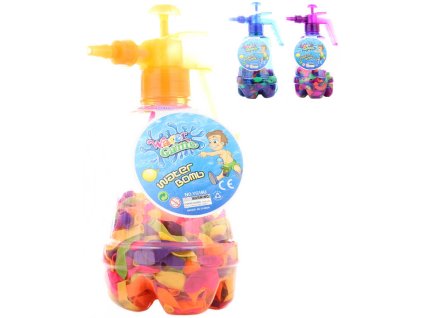 Pumpa plnič na vodní balonky set tlakovací láhev + vodní bomby 100ks 3 barvy
