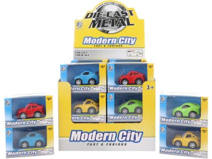 Autíčko kovové s očima 6cm zpětný chod 4 barvy v krabici