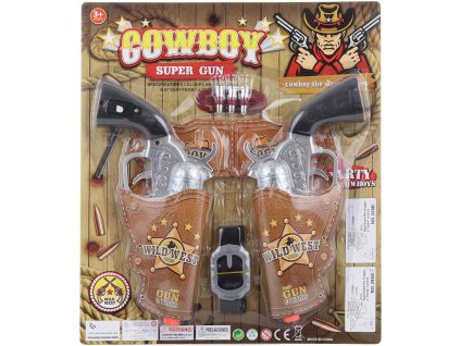 Pistole kovbojská set 2ks western sada v pouzdře s doplňky na baterie Zvuk
