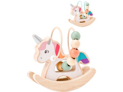 WOODY DŘEVO Jednorožec houpací provlékačka 2 barvy *DŘEVĚNÉ HRAČKY*