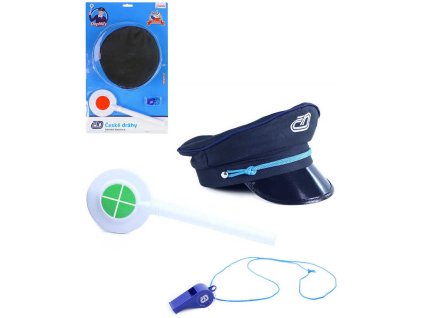 Výpravčí České Dráhy set čepice s plácačkou a píšťalkou na kartě