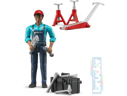 BRUDER 62100 Figurka mechanik 11cm tmavá pleť set s doplňky plast