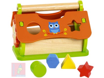 MERTENS DŘEVO Domeček s vkládacími tvary s hodinami *DŘEVĚNÉ HRAČKY*