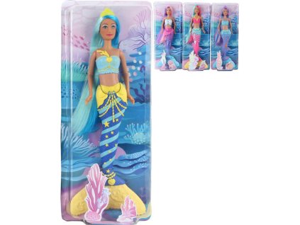 Panenka mořská panna 29cm barevné vlasy 3 druhy plast v krabici