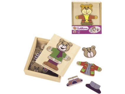 EICHHORN DŘEVO Skládačka šatní skříň medvídek puzzle vkládací v boxu