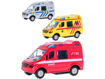 Auto hasiči / policie / ambulance sanitka CZ zpětný chod 8cm 3 druhy kov