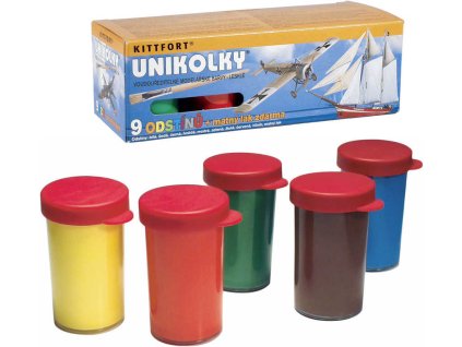 Unikolky modelářské lesklé barvy set 9 barev + matný lak ZDARMA vodou ředitelné