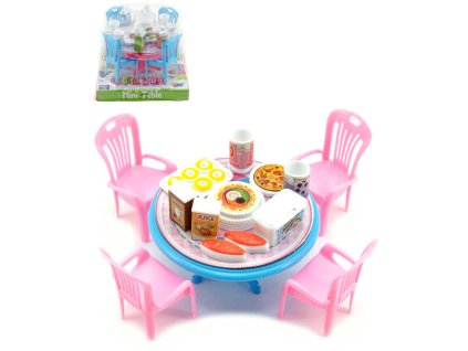 Nábytek herní set stůl jídelní a židle s nádobím a potravinami různé druhy plast