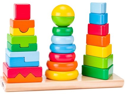 WOODY DŘEVO 3 navlékací věže se základnou *DŘEVĚNÉ HRAČKY*