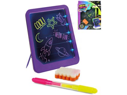 Tabulka psací neonová se stojánkem zářící set s fixem a houbičkou na baterie Světlo